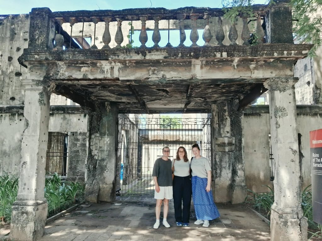 Travelers exploring historical ruins