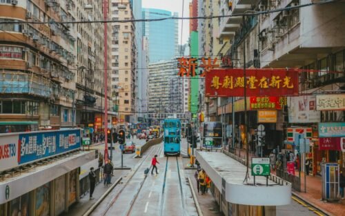 Hong Kong street with tram