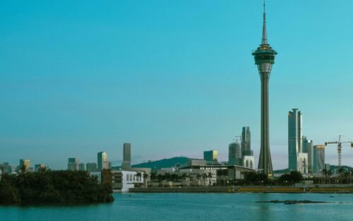 Macau city skyline by the water